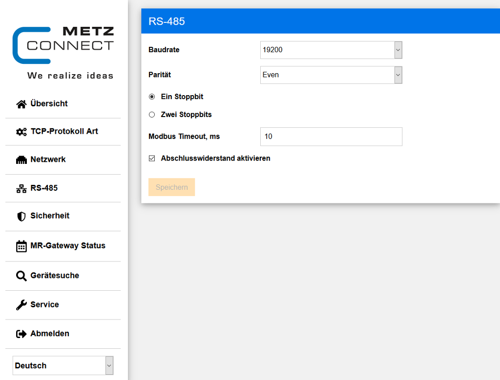 Einstellen der RS485 Parameter